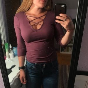 Purple v-neck long sleeve